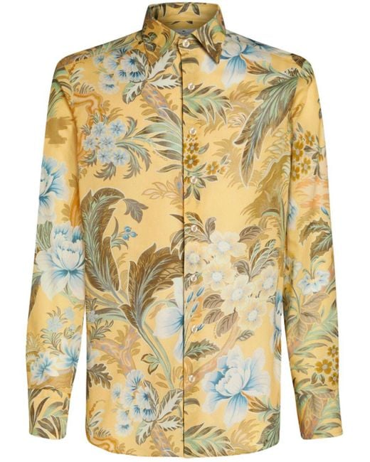 Etro Yellow Floral-print Cotton Shirt for men