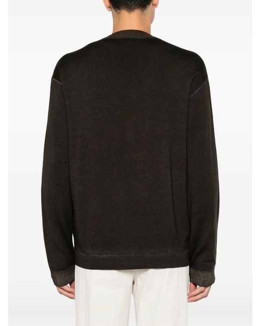 Emporio Armani Black V-Neck Virgin-Wool Cardigan for men