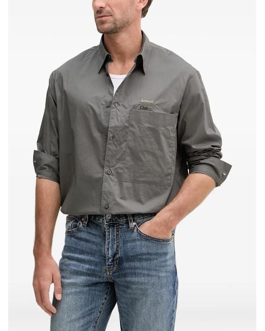 ARMANI EXCHANGE Gray Embroidered-Logo Chest-Pocket Shirt for men