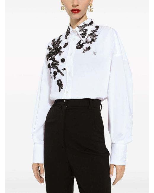 Camisa con encaje floral Dolce & Gabbana de color White