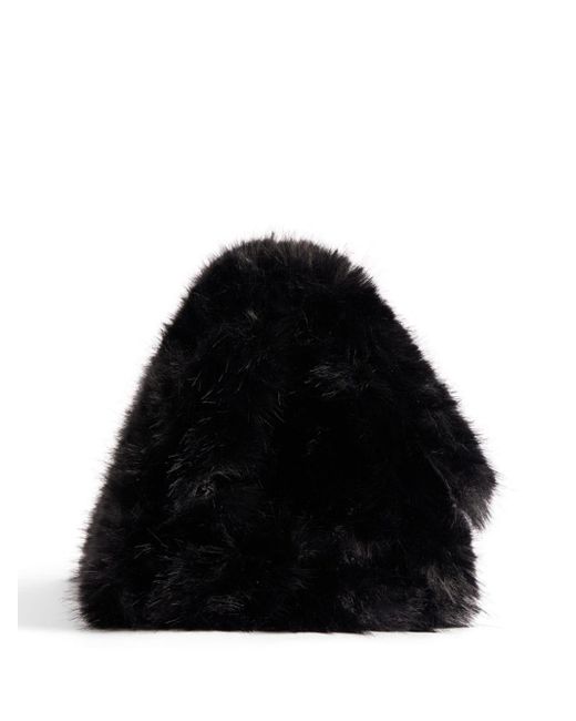 Balenciaga Black Mittelgroße Crush Schultertasche aus Faux Fur