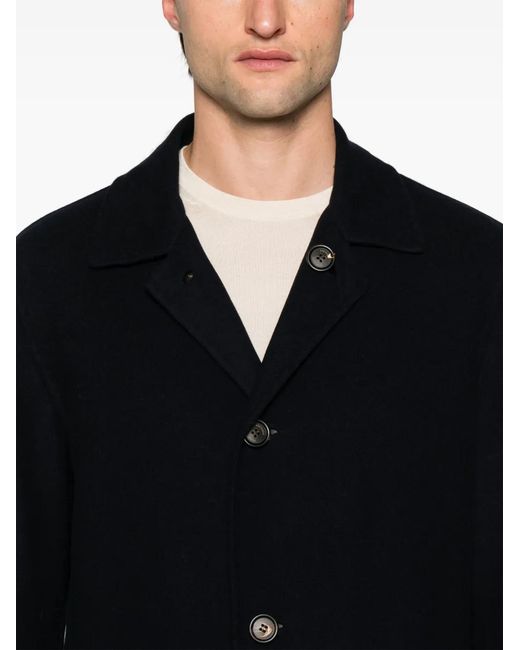 Eleventy Black Single-Breasted Reversible Wool Coat for men