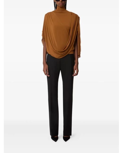 Nina Ricci Brown High-Neck Draped Top