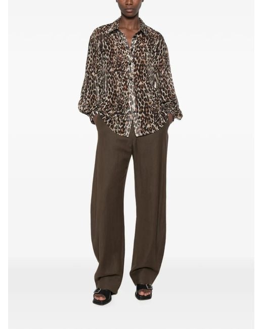 Imperial Brown Leopard-Print Button-Down Shirt