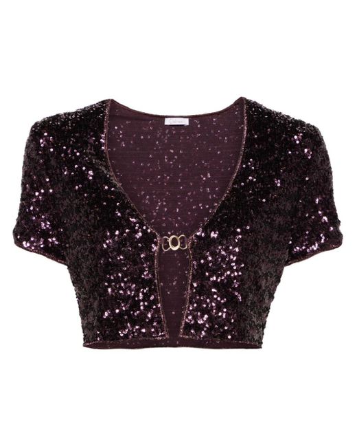 Oseree Red Sequinned Cropped Cardigan