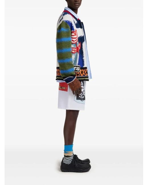 Marni Blue Graphic-Knitted Cardigan for men