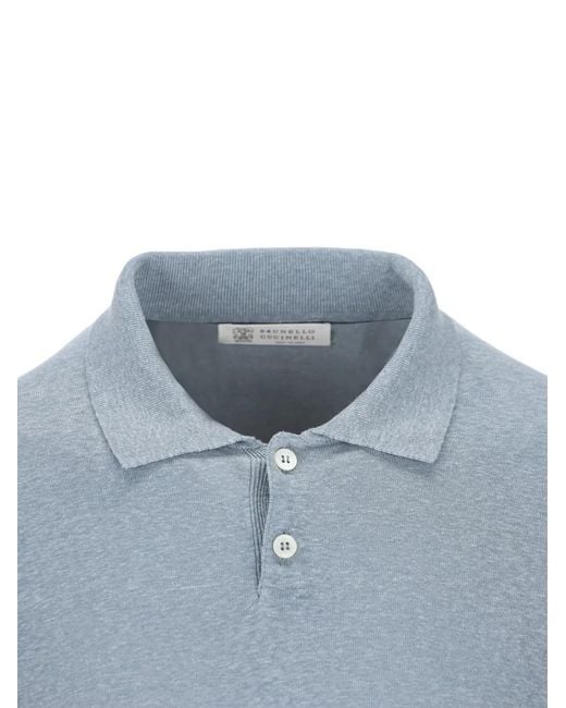 Brunello Cucinelli Blue Short-Sleeve Polo Shirt for men