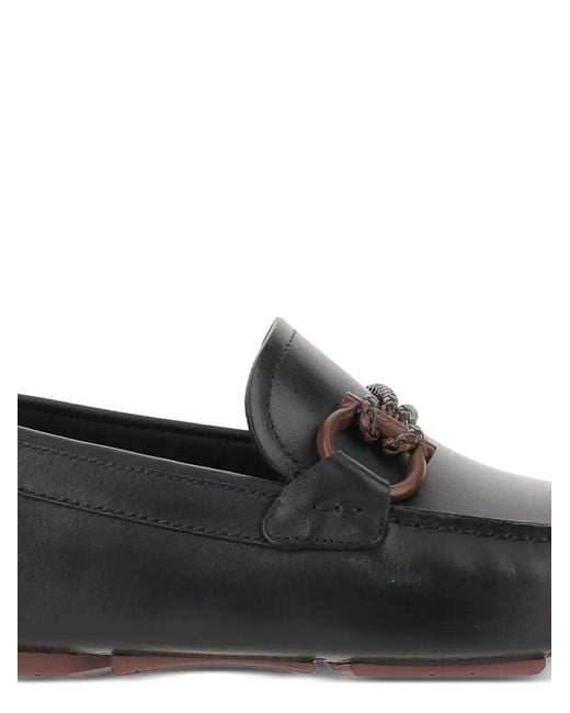 Ferragamo Black Gancini-Detail Leather Loafers for men