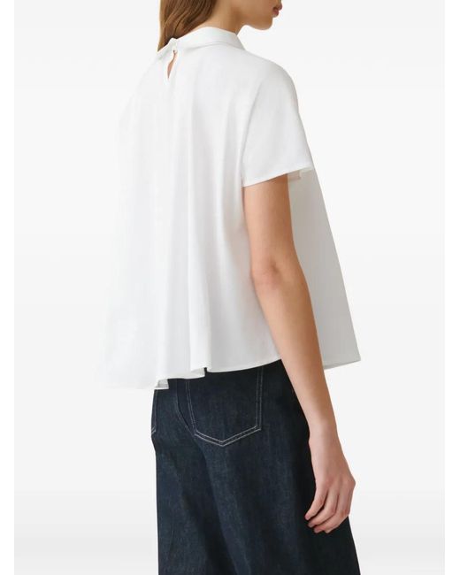 Fabiana Filippi White Logo-Embroidered Pleated Blouse