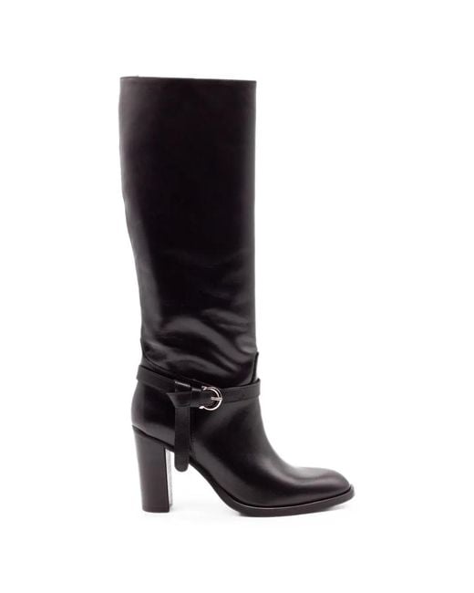 Chantal Black Buckled Knee-High Boots