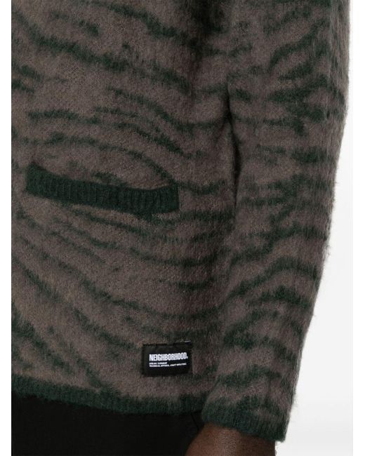 Neighborhood Green Tiger-print Brushed-knit Cardigan for men