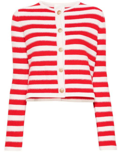 Allude Red Striped Intarsia-knit Cardigan