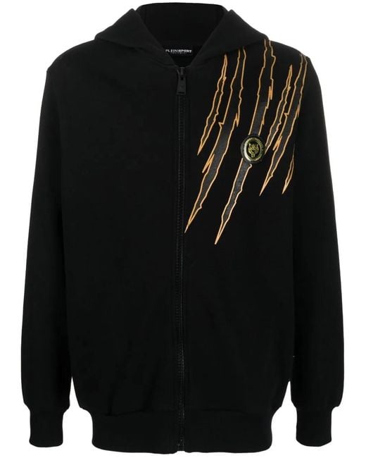 Philipp Plein Black Scratch-Print Zipped Hoodie for men