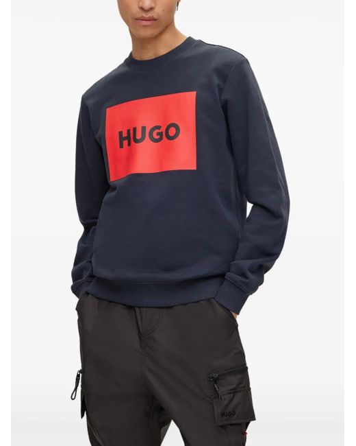 HUGO Blue Duragol Logo-Print Cotton-Terry Sweatshirt for men