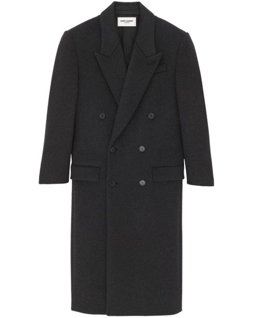 Manteau long à boutonnière croisée Saint Laurent en coloris Black
