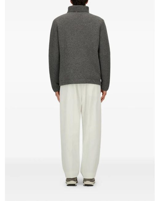Herno Gray Ribbed High-Neck Zip-Up Cardigan for men