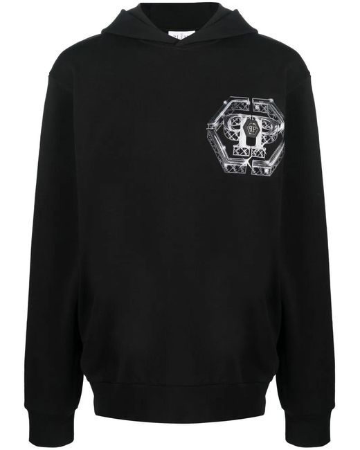 Philipp Plein Black Dark Romance Logo-Print Hoodie for men