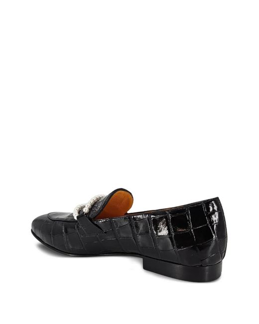 Madison Maison Black Leather Croc Embossed Pearl Flat Loafer