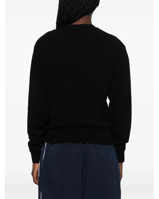 KENZO Black Tulip Logo-Embroidered Ribbed-Knit Cotton Jumper