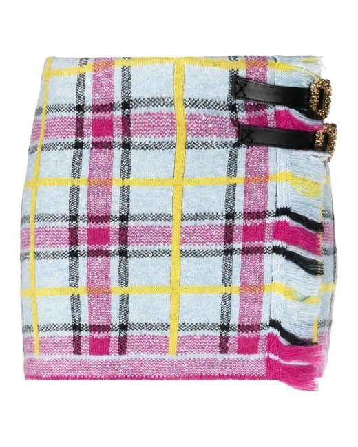 Cormio Pink Checked Wool-Blend Mini Skirt