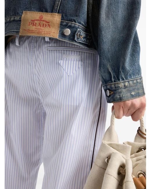 Prada Hose Aus Gestreifter Popeline in White für Herren