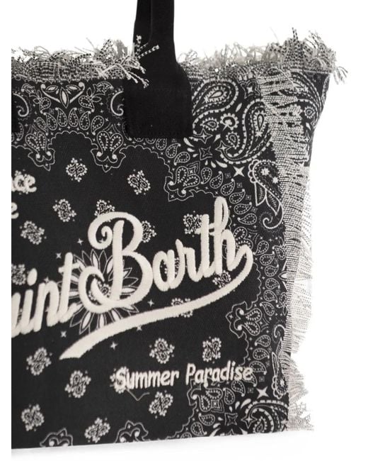Mc2 Saint Barth Black Bandana-Print Fringed Tote Bag