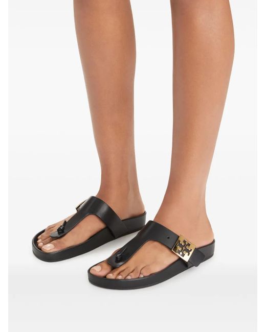 Tory Burch Black Mellow Thong-Leder-Sandalen