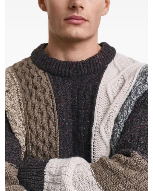 Cable Knit Gant Knitwear Mens GANT Patchwork Cable-Knit Sweater In Black For Men Lyst
