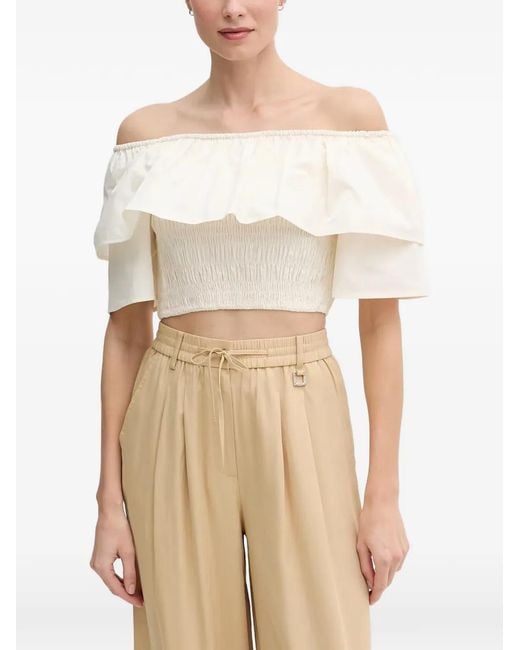GAUDI Natural Ruffled Shirred-Panel Top