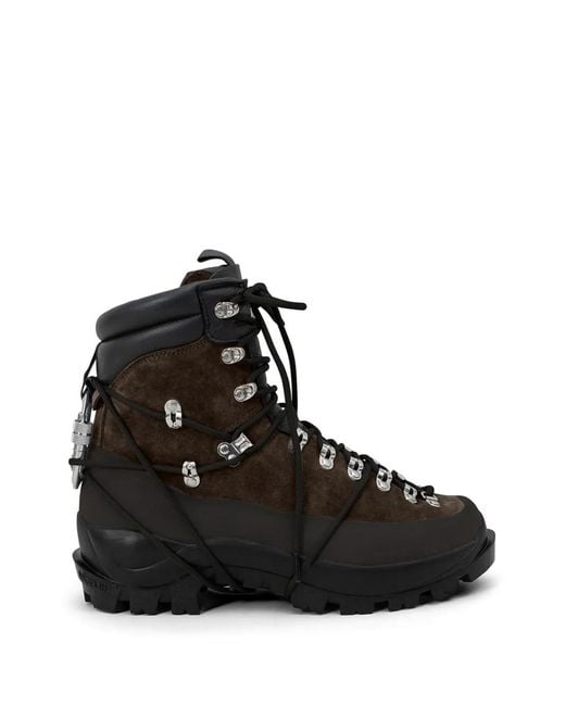 HELIOT EMIL Black Carabiner-Detail Lace-Up Hiking Boots for men