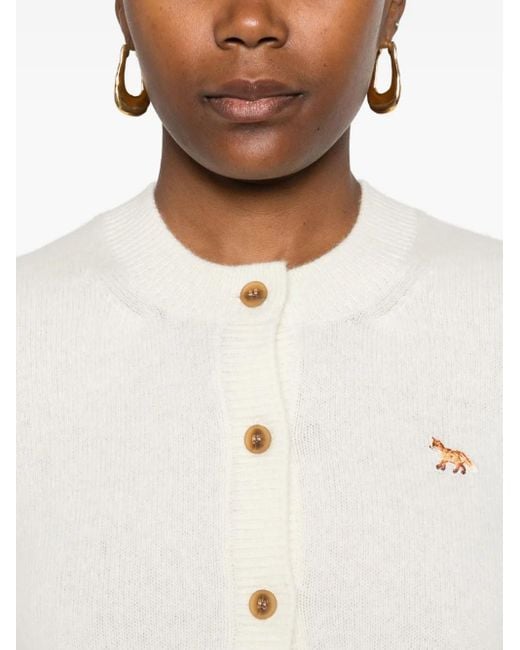 Maison Kitsuné White Baby Fox Lambswool Fitted Cardigan