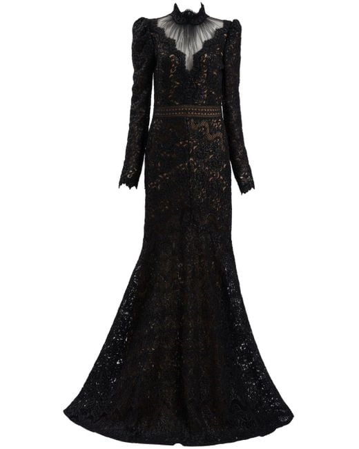 Tadashi Shoji Black Enzo Sequinned Embroidered Gown