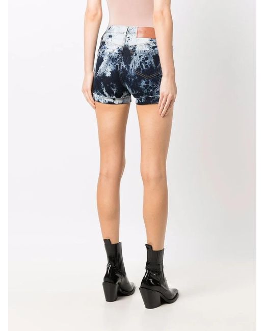 Philipp Plein Blue Bleached Denim Mini Shorts