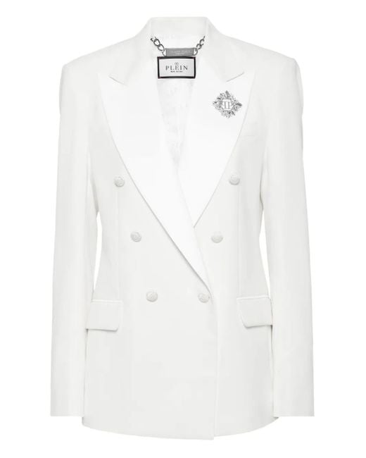 Philipp Plein White Dame Double-Breasted Blazer