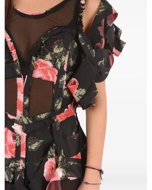 Maison Margiela Black Floral-Print Ruffled Dress