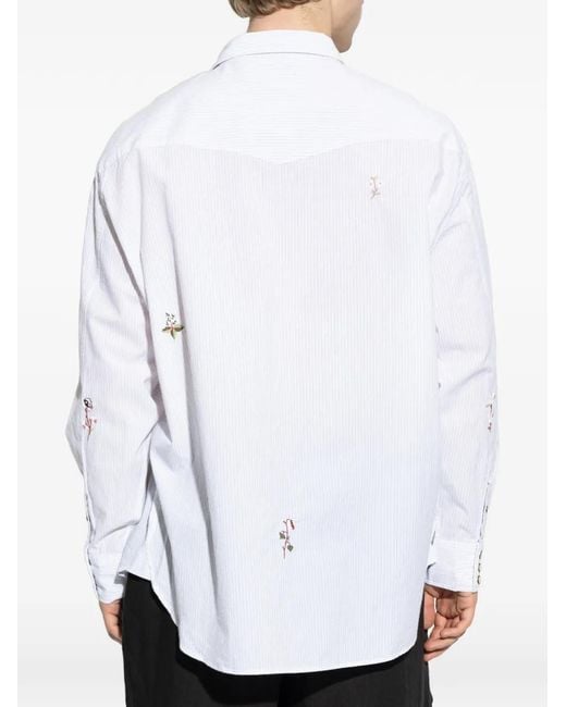 AllSaints White Portman Floral-Embroidered Shirt for men