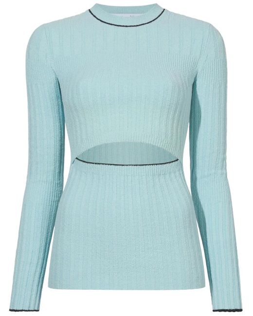 Proenza Schouler Blue Cut-Out Bouclé Knitted Top