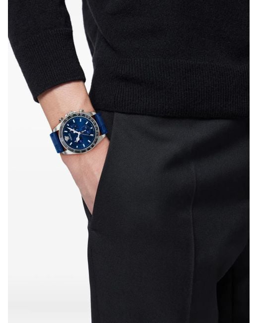 Versace Blue Greca Chronograph Leather Strap Watch, 43Mm for men
