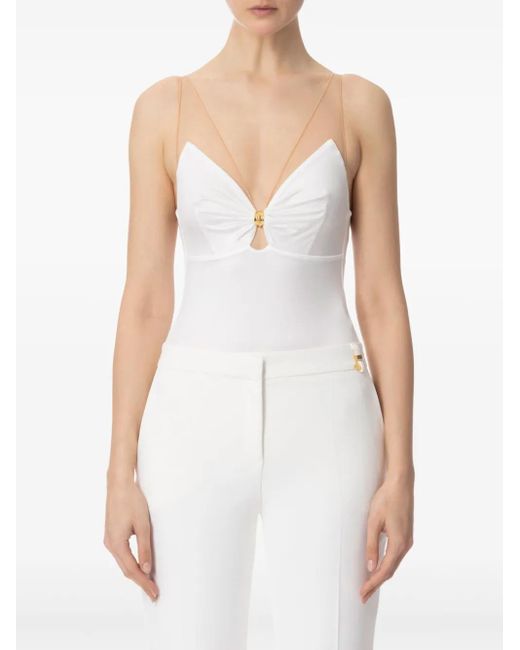Elisabetta Franchi White V-Neck Bodysuit
