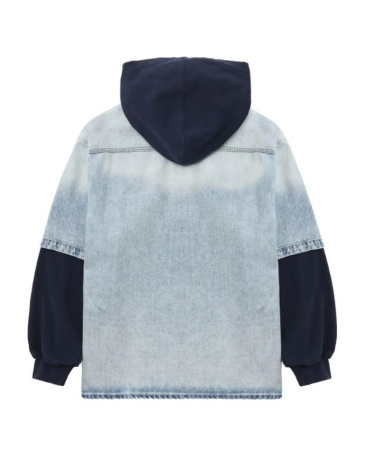 we11done Blue Zip-Up Hooded Denim Jacket for men