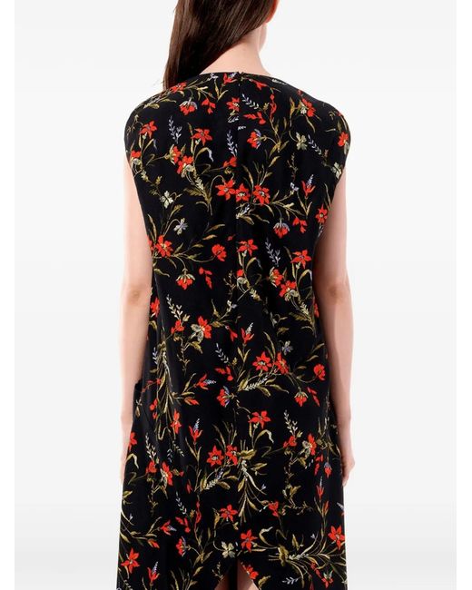 Balenciaga Black Floral-Print Asymmetric Dress