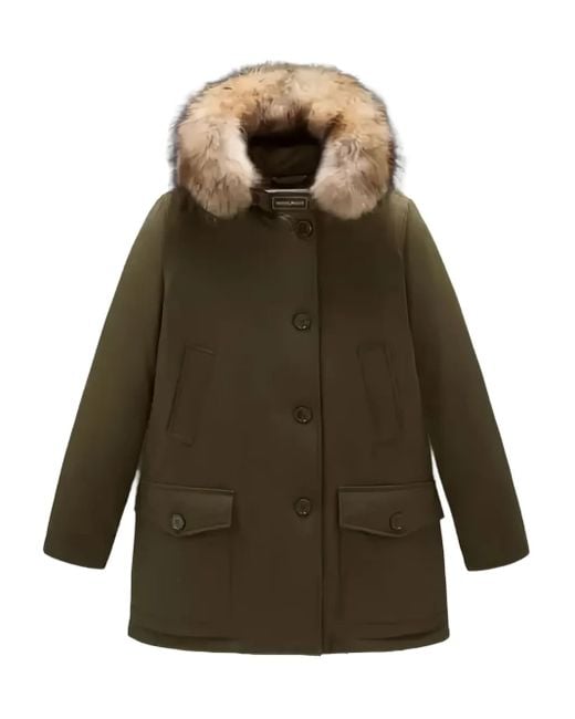 Woolrich Green Fur-Trimmed Hooded Jacket