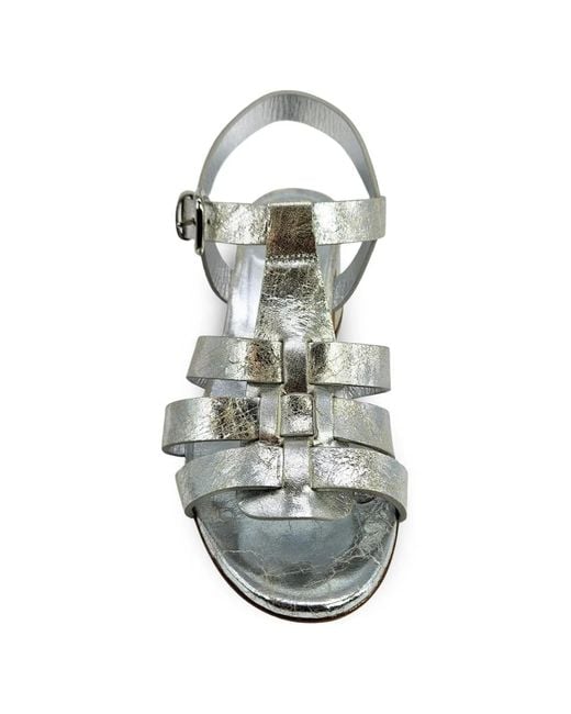 Madison Maison White Metallic-Effect Leather Heeled Gladiator Sandals