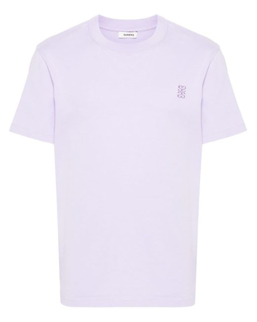 Sandro Purple Logo-embroidered Cotton T-shirt for men