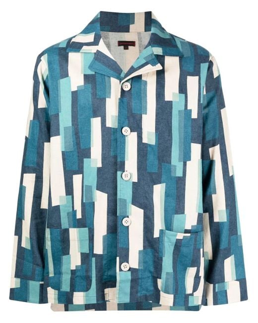 Clot Blue Geometric-Print Button-Up Shirt for men