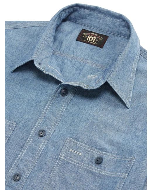 RRL Blue Button-Up Chambray Shirt for men