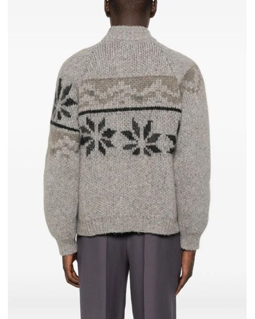 Magliano Gray Floral-Pattern Mock-Neck Sweater
