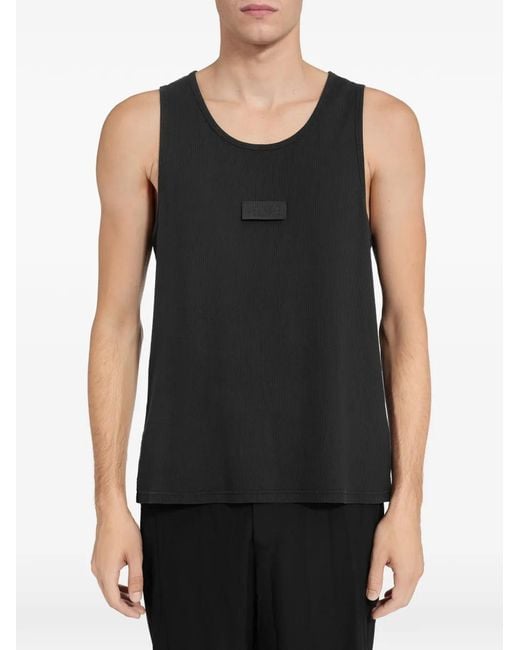 MM6 by Maison Margiela Black Ribbed Logo-Plaque Tank Top for men