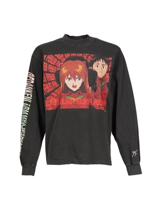 EVANGELI0N 95 Gray Graphic-Print Long-Sleeve T-Shirt for men