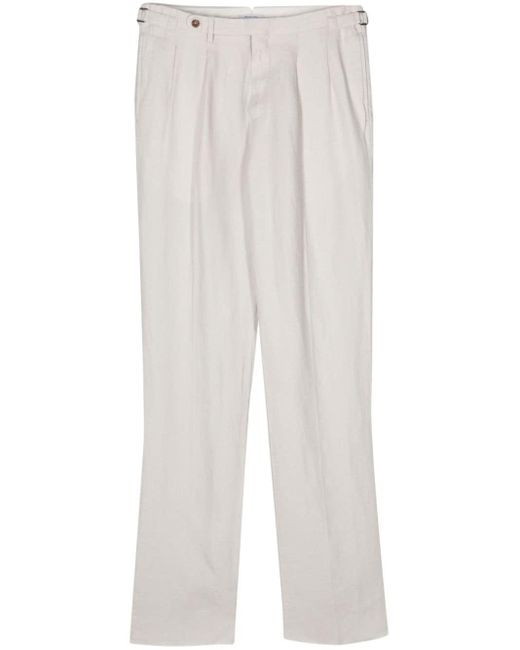 Boglioli White Herringbone Linen Straight Trousers for men